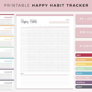 Printable Happy Habit Tracker, Habit Tracking, Happiness Log, Positivity Checklist, Positive Day Tracker, Psychische Gesundheit, A4 und US Letter