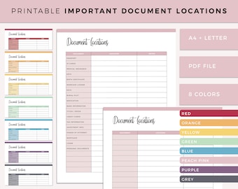 Printable Important Document Organizer, Home Binder Document Location, Household Organiser, Family Planner, Disaster Planning, A4 and Letter