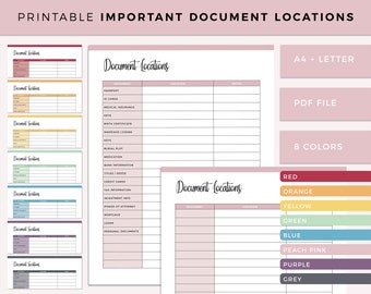 Printable Important Document Organizer, Home Binder Document Location, Household Organiser, Family Planner, Disaster Planning, A4 and Letter
