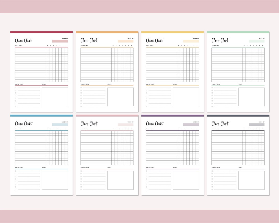 Printable chore chart Print at home daily chores list | Etsy