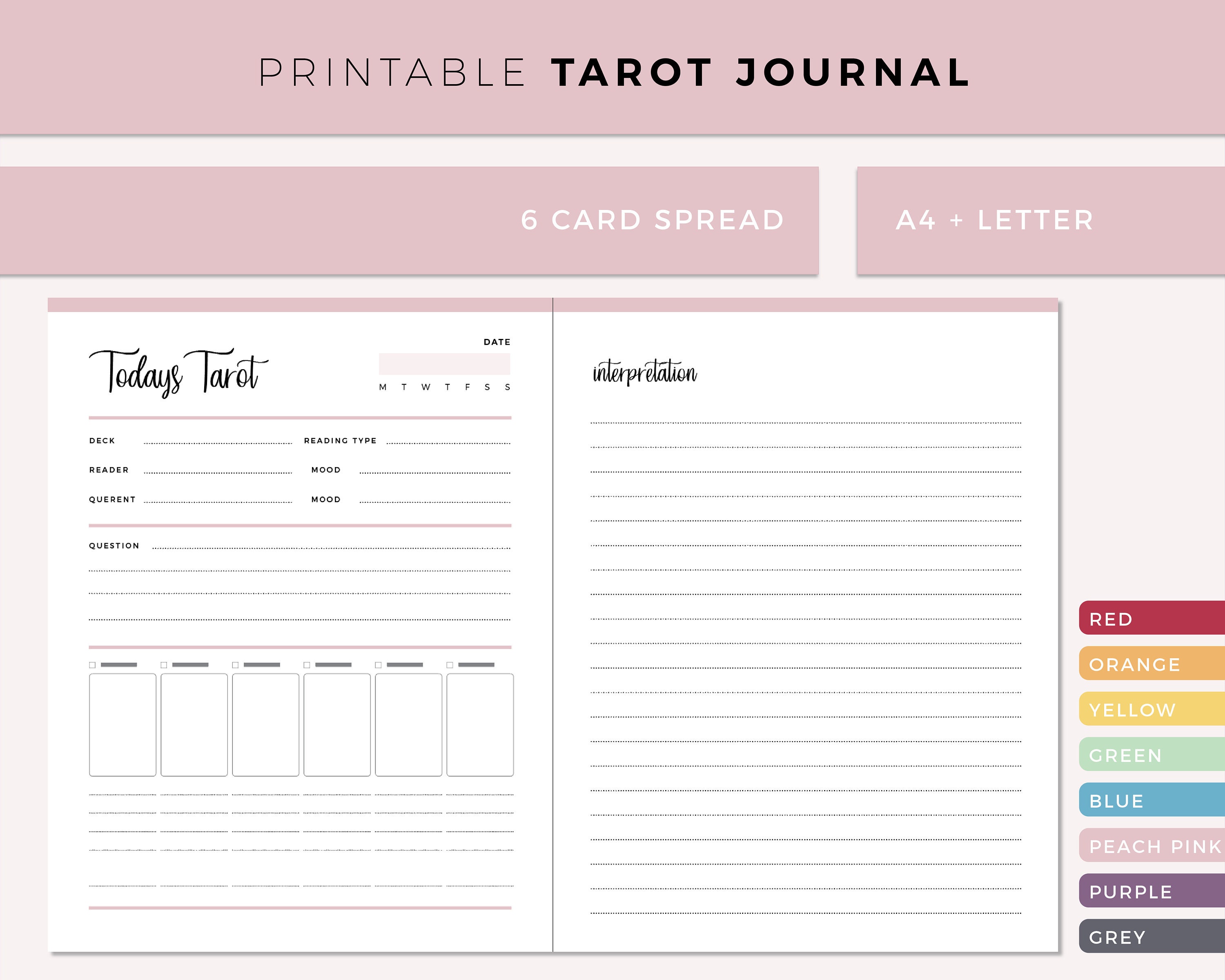 Tarot Journal 2024 | Printable Tarot Journal | Tarot Calendar Pages | Tarot  Planner | DIY Tarot Journal Binder | B &W | US Letter, A4, A5