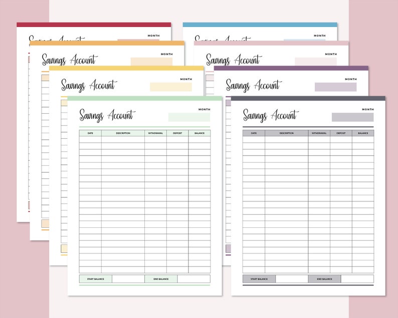 Printable Savings Account Sheet Personal Savings Tracker - Etsy