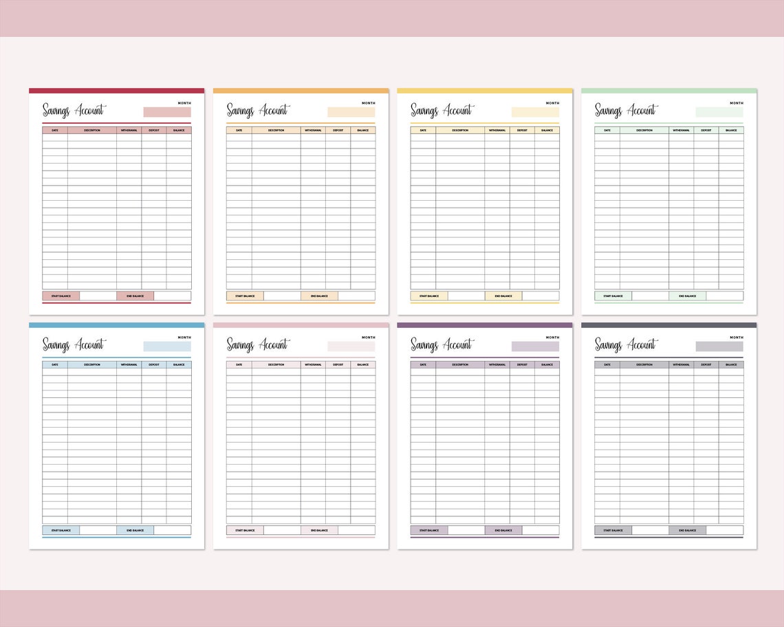 Printable Savings Account Sheet Personal Savings Tracker | Etsy