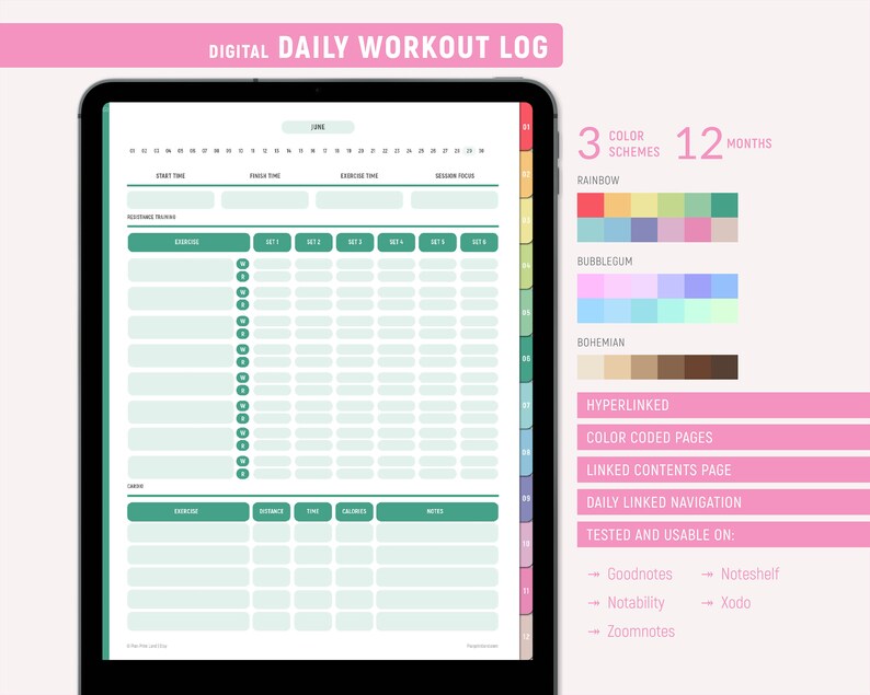 Digital Workout Planner, Daily Exercise Log, Work Out Journal, Weight ...