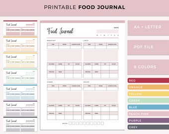 Food Journal Printable, Daily Food Diary PDF, Meal Tracker, Calorie Macro Tracker, Weekly Meal Plan, A4 & US Letter Instant Download