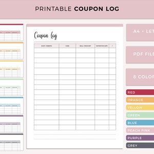 Coupon code tracker printable, coupon tracker, coupon log, coupon organizer, discount code tracker, coupon code list, coupon tracking