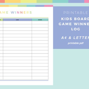 Printable Board Game Winner Tracker, Game Tracking Log, Games Night ...