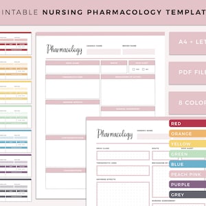 Printable Pharmacology Template for Nursing Student, Student Nurse Study Resources, medicine Note-taking, pharmacologist, A4 and Letter size