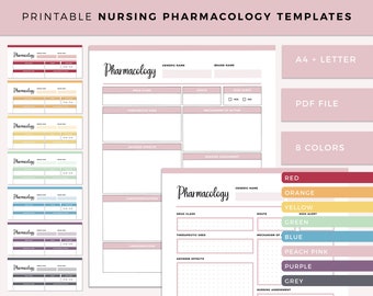 Printable Pharmacology Template for Nursing Student, Student Nurse Study Resources, medicine Note-taking, pharmacologist, A4 and Letter size