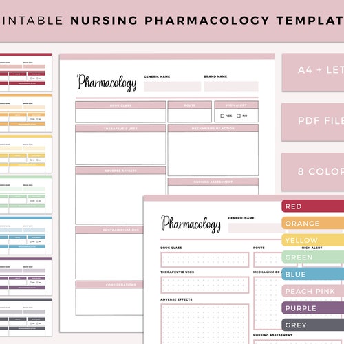 Pharmacology Nursing Template Nursing Student Printable - Etsy