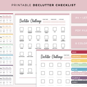 Printable Declutter Checklist, Declutter Planner, Decluttering guide, Cleaning Checklist, Cleaning Log, Declutter Tracker, 30 day challenge