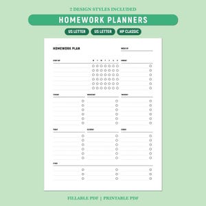 Weekly Homework Planner Printable, Student Assignment Tracker, School Task Checklist, Fillable PDF, A4/Letter/HP