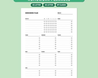 Wöchentlicher Hausaufgaben-Planer zum Ausdrucken, Schüler Aufgabe Tracker, Checkliste für Schulaufgaben, ausfüllbares PDF, A4/Letter/LP