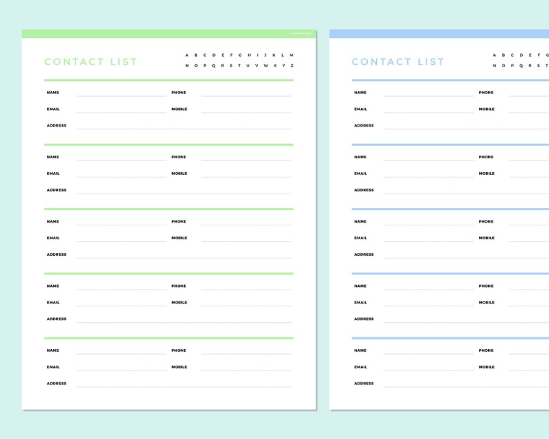 Editable Contact List Printable, Fillable Address Book Template ...