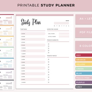 Study planner printable, Print at home study plan, student planning, Instant Download, timetable templates, Organizer, A4 and Letter size