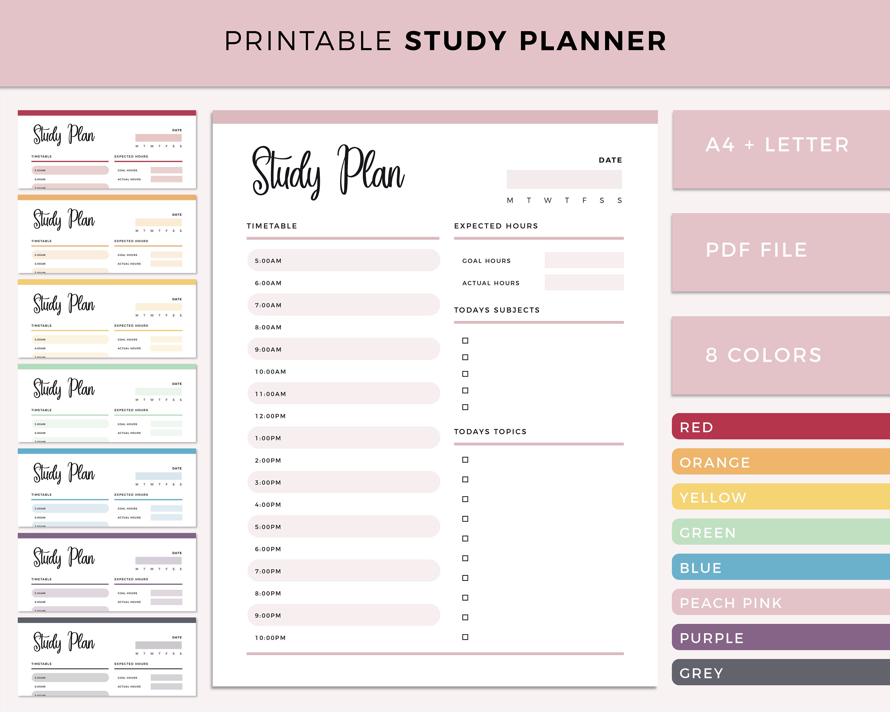 Study Planner Printable Print At Home Study Plan Student Etsy Nederland
