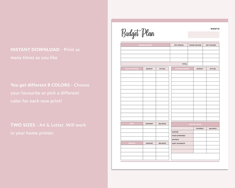 Printable Monthly Budget Planner, Budget Template, Finance Planner, Budget Plan, Financial Journal, Monthly Budget Sheet, A4 and Letter image 2