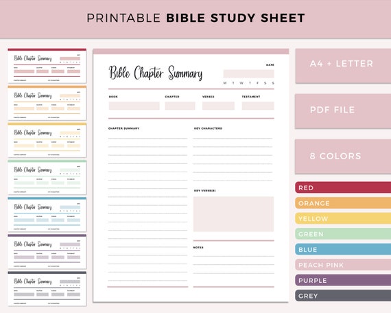 Bible Study Printable, Bible Chapter Summary Sheet, Scripture Study Guide, Bible Journal Template, Faith Journal PDF, A4 & US Letter