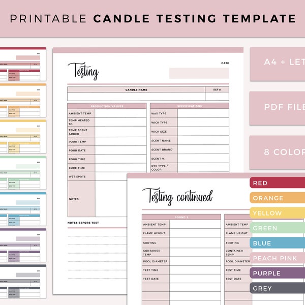 Candle Making Testing Sheet Printable, Candle Burn Test, Candle Making Kit, Candle burning test sheet, Candle maker supplies, A4 and Letter