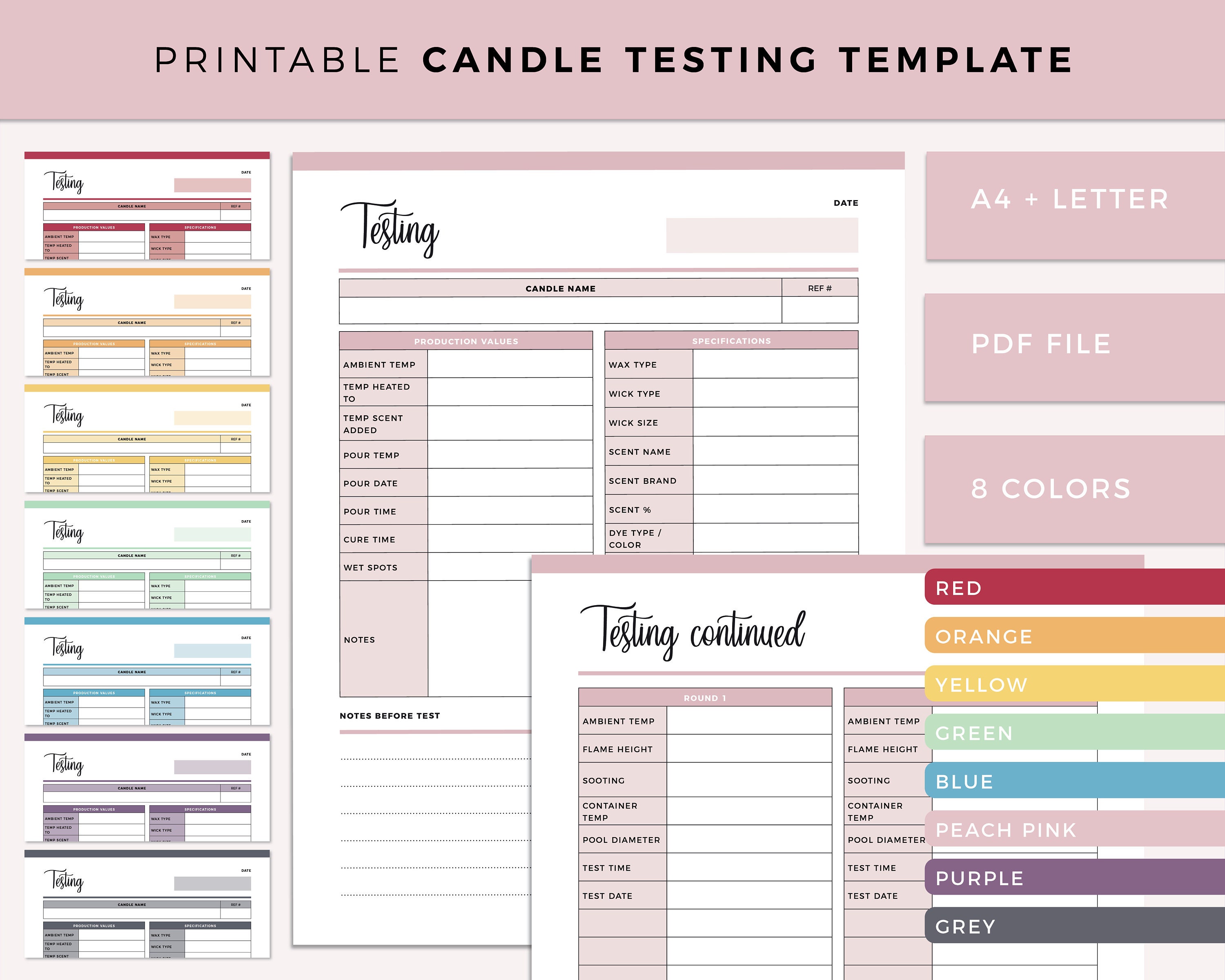 Candle Making Testing Sheet Printable, Candle Burn Test, Candle Making ...