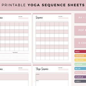 Printable Yoga Sequencing Planner, Yoga Sequence Pages, Yoga Sequence Template, Yoga Class Plan, Yoga Teacher Planner, US Letter and A4