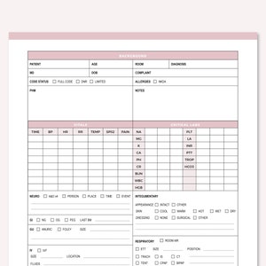 Printable Nurse Report Sheet, End of Shift Report, Nursing Handoff ...