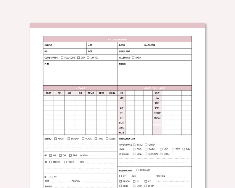 Printable Nurse Report Sheet End of Shift Report Nursing - Etsy