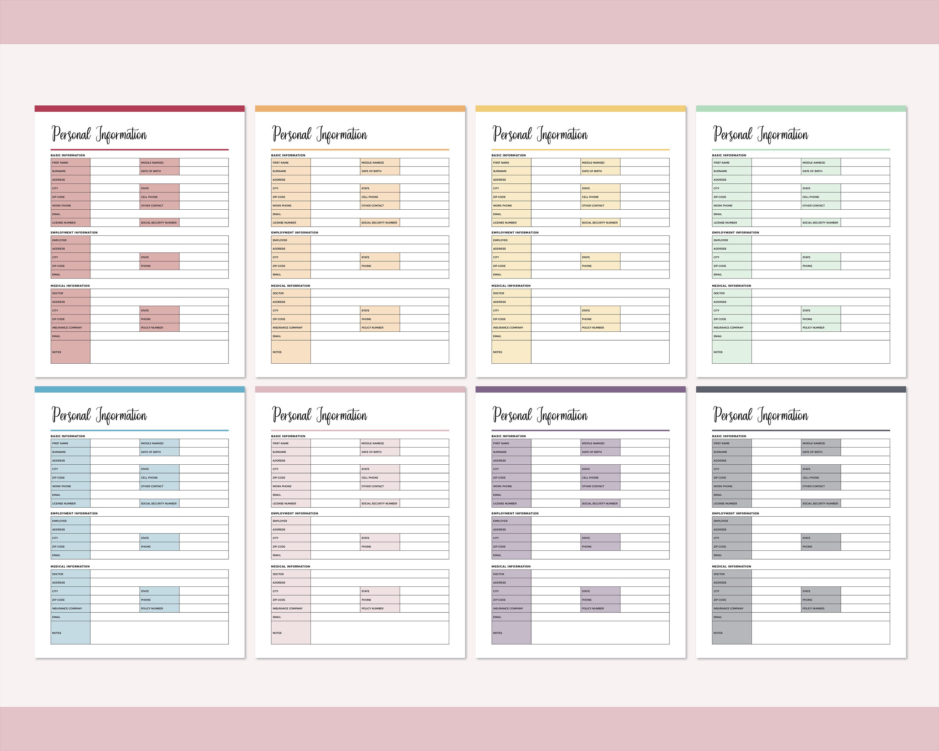 Printable Personal Information Page Planner Template Binder - Etsy