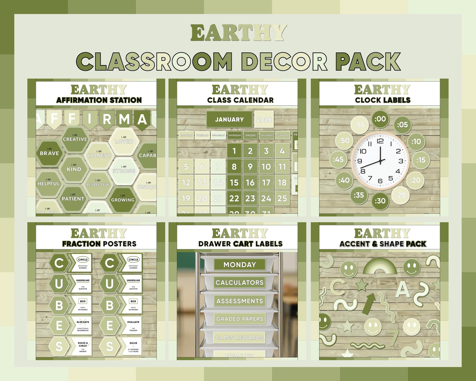 Green Classroom Decor Bundle | Calm Earthy Classroom Theme | Bulletin ...