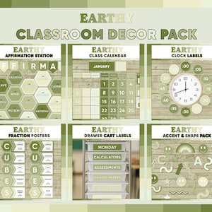 Green Classroom Decor Bundle | Calm Earthy Classroom Theme | Bulletin Board Decorations | Nature Resources | Elementary Classroom Bundle