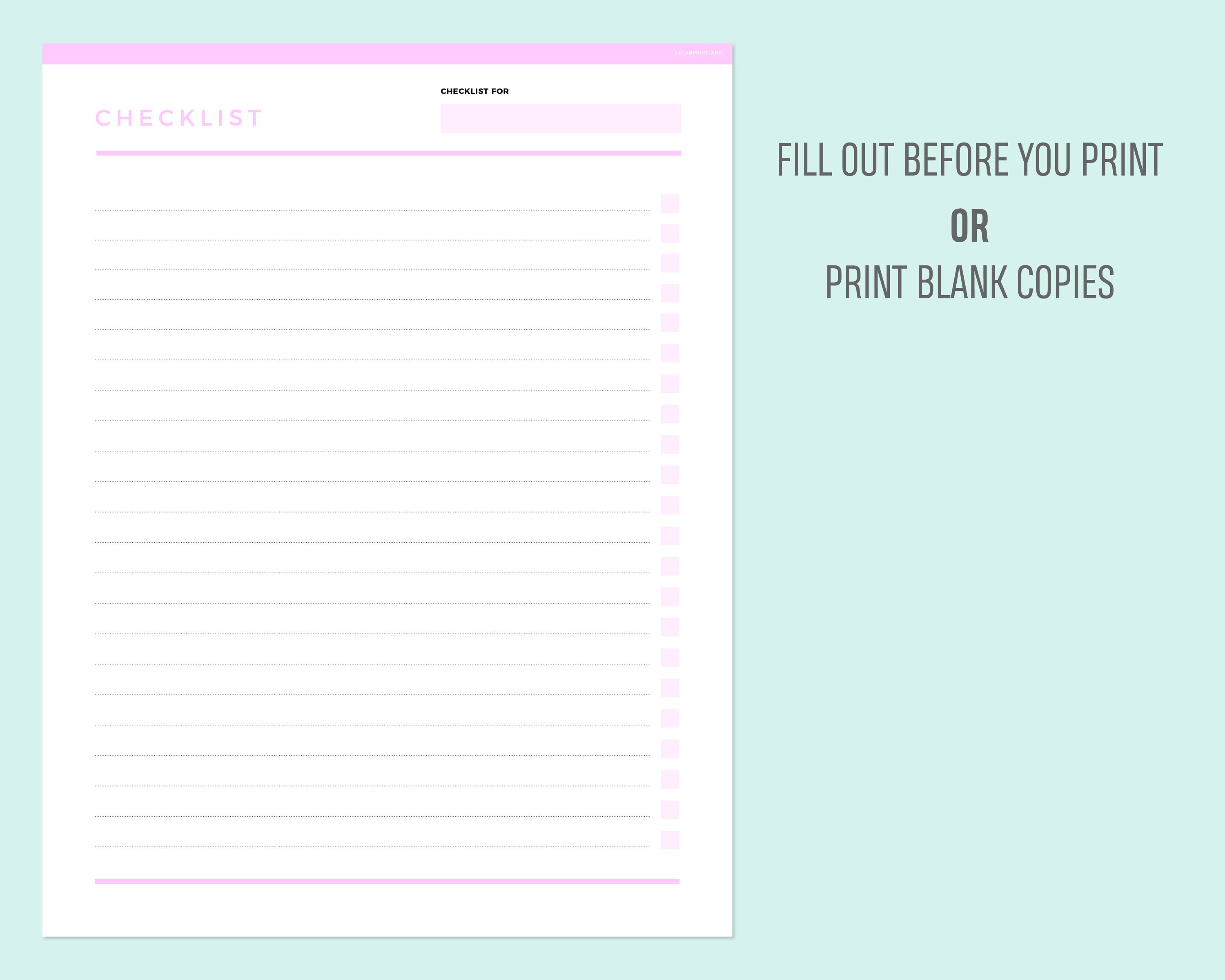 Editable Blank Checklist Printable, Fillable Checklist for Daily ...
