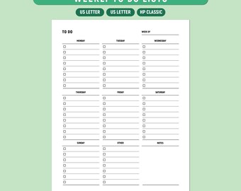 Wöchentliche To Do Liste zum Ausdrucken, Checklistenvorlage für einfache Aufgaben, sofortiger Download, A4/Letter/Happy Planner, ausfüllbares PDF