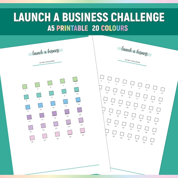 30 Day Launch A Business Challenge Tracker, 60 Day Startup Business Log, A5 Printable Entrepreneurial Journal, Challenge Log PDF
