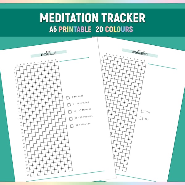 A5 Meditation Tracker, Printable Meditating Journal, Simple Mindfulness Chart, Daily Meditation Log PDF, Daily Tracker