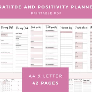 Gratitude Journal Printable, Positivity Planner, Anxiety Journal, Depression Therapy, Mindfullness, Self Care, Mental Health, A4 and Letter