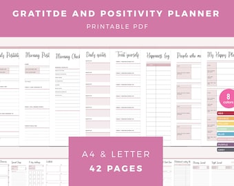 Gratitude Journal Printable, Positivity Planner, Anxiety Journal, Depression Therapy, Mindfullness, Self Care, Mental Health, A4 and Letter