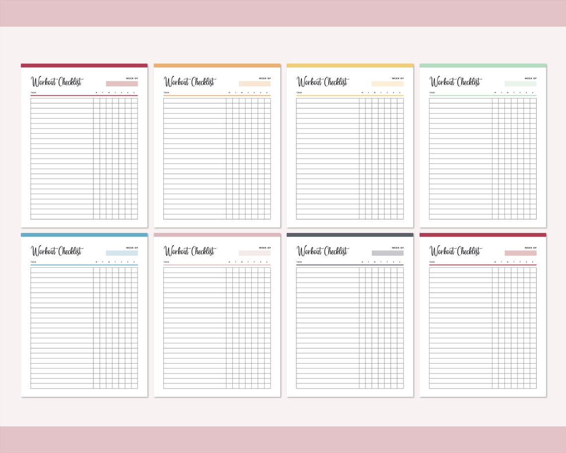 Printable Workout Checklist Print at Home Daily Exercise | Etsy