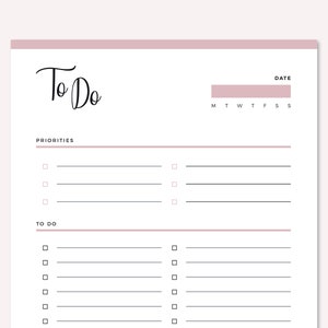 Printable To Do List Daily, weekly to-do pdf planner checklist A4 and Us letter size print at home task checklist, organizer list image 5