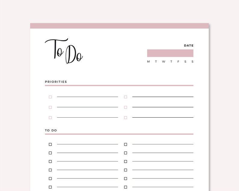 Printable To Do List Daily, weekly to-do pdf planner checklist A4 and Us letter size print at home task checklist, organizer list image 5