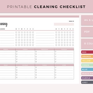 Printable Daily Cleaning Checklist, Declutter Tracker, Cleaner Planner, Cleaning To Do List, Family Planner, Household Schedule A4 / Letter