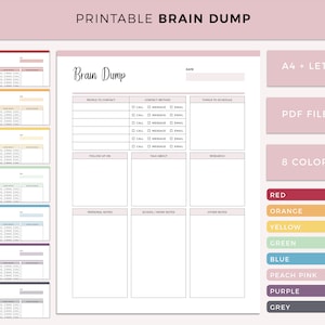 Brain Dump Printable, Thought Organizer, ADHD brain dump, Thought tracker, Organization planner, Analysis Paralysis planner, Thought journal