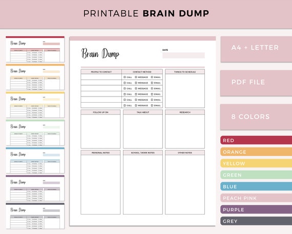 Brain Dump Printable, Thought Organizer, ADHD brain dump, Thought tracker, Organization planner, Analysis Paralysis planner, Thought journal