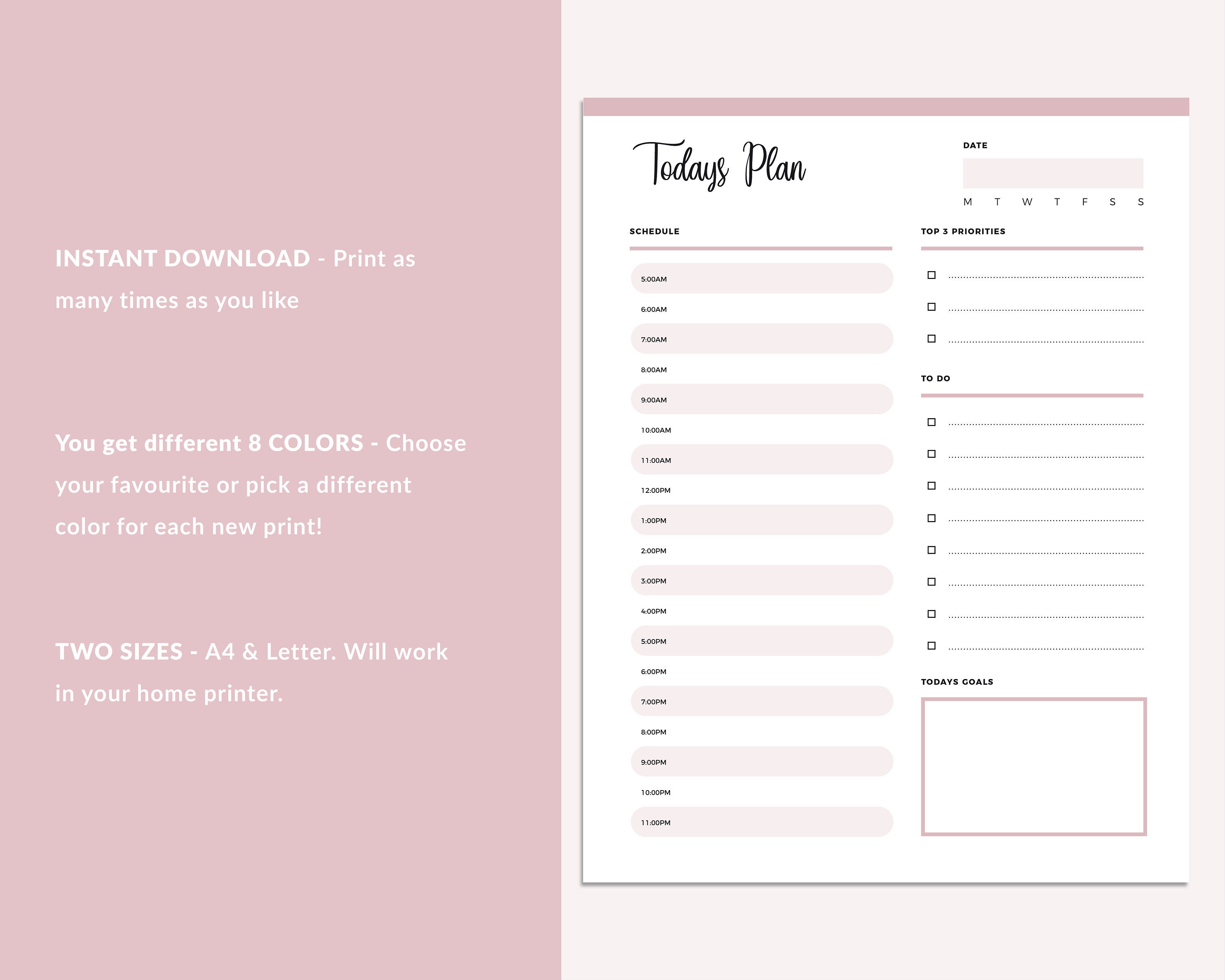 Day Planner Printable Print at Home Daily Planner 1 Hour - Etsy Australia