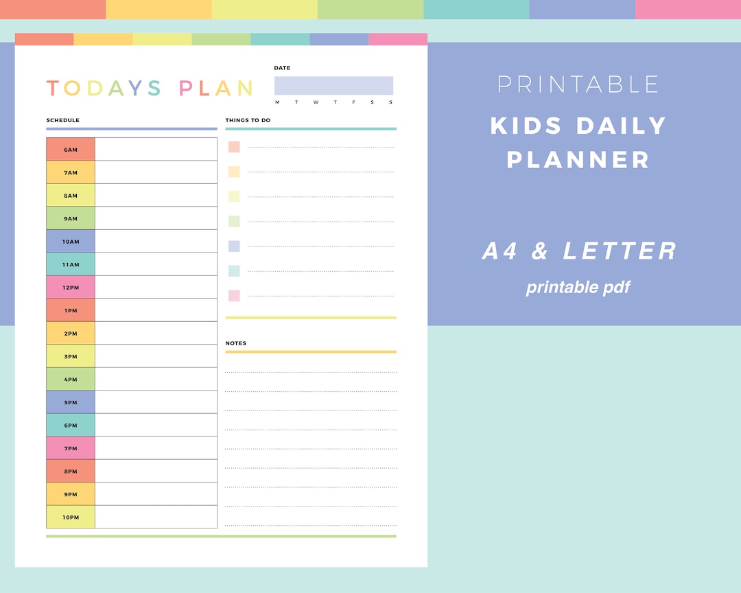 printable-daily-planner-for-kids-childrens-routine-chart-kids-daily-schedule-school-student-organizer-rainbow-planner-kids-a4-letter-etsy