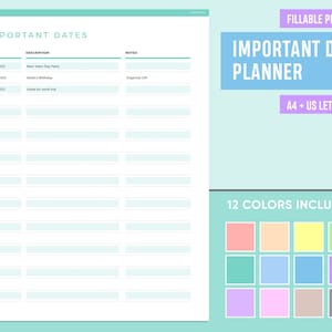 Editable Important Dates Tracker Printable, Fillable Important Dates ...