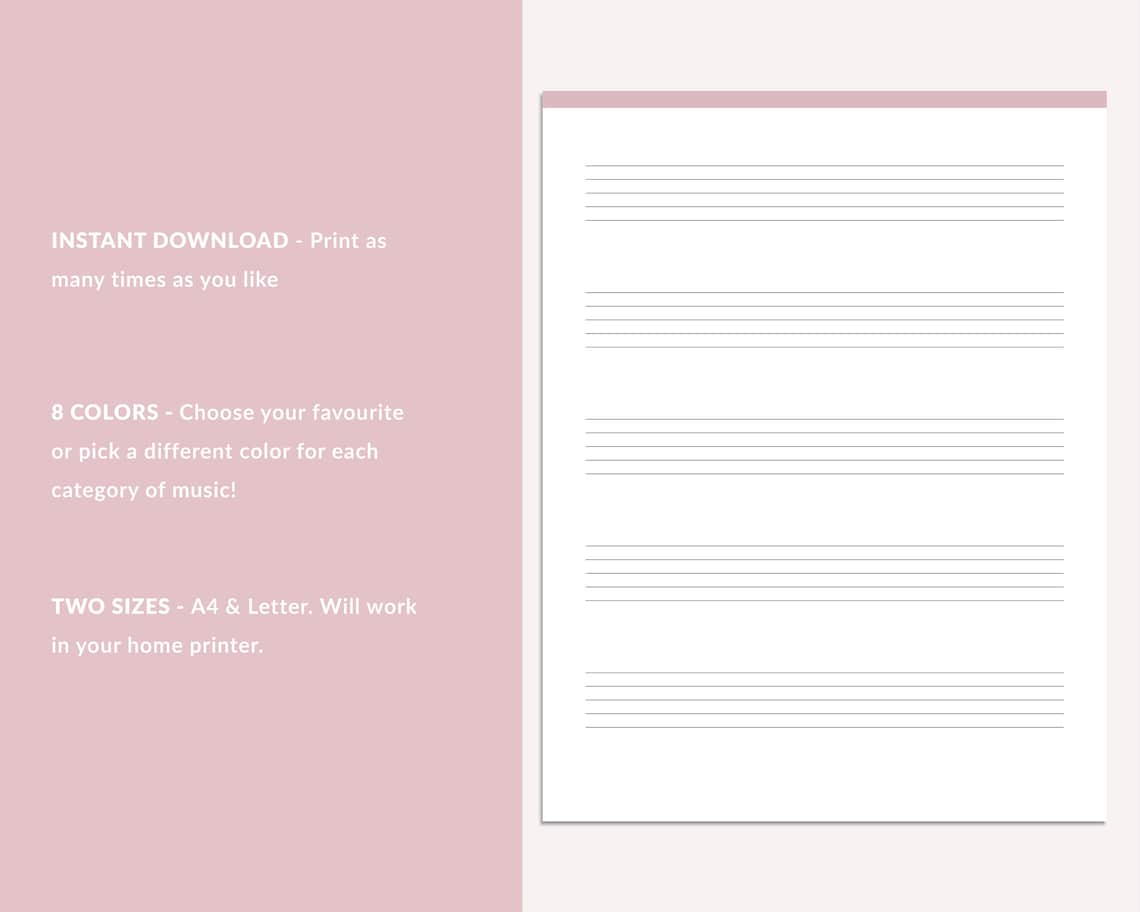 Printable Lined Music Sheets Print at Home 5 Stave Music - Etsy UK