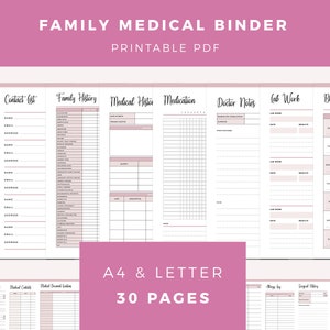 Family Medical Binder Printable,  Health Care Planner, Health Tracker, Families Health Folder, Wellness Planner, A4 and US Letter Sizes
