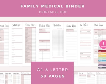 Family Medical Binder Printable,  Health Care Planner, Health Tracker, Families Health Folder, Wellness Planner, A4 and US Letter Sizes