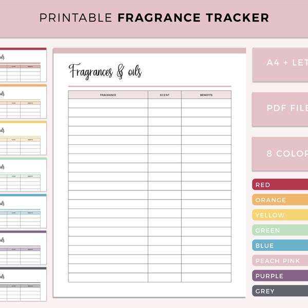 Printable Fragrance and Oil Tracking Sheet, DIY candle Maker, Soap Maker Essential Oil List, A4 and Letter Size, Print at Home