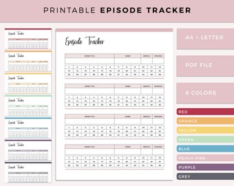 TV episode tracker printable, TV series tracking, TV Log, Television Journal, Television watching log, A4 and Letter size